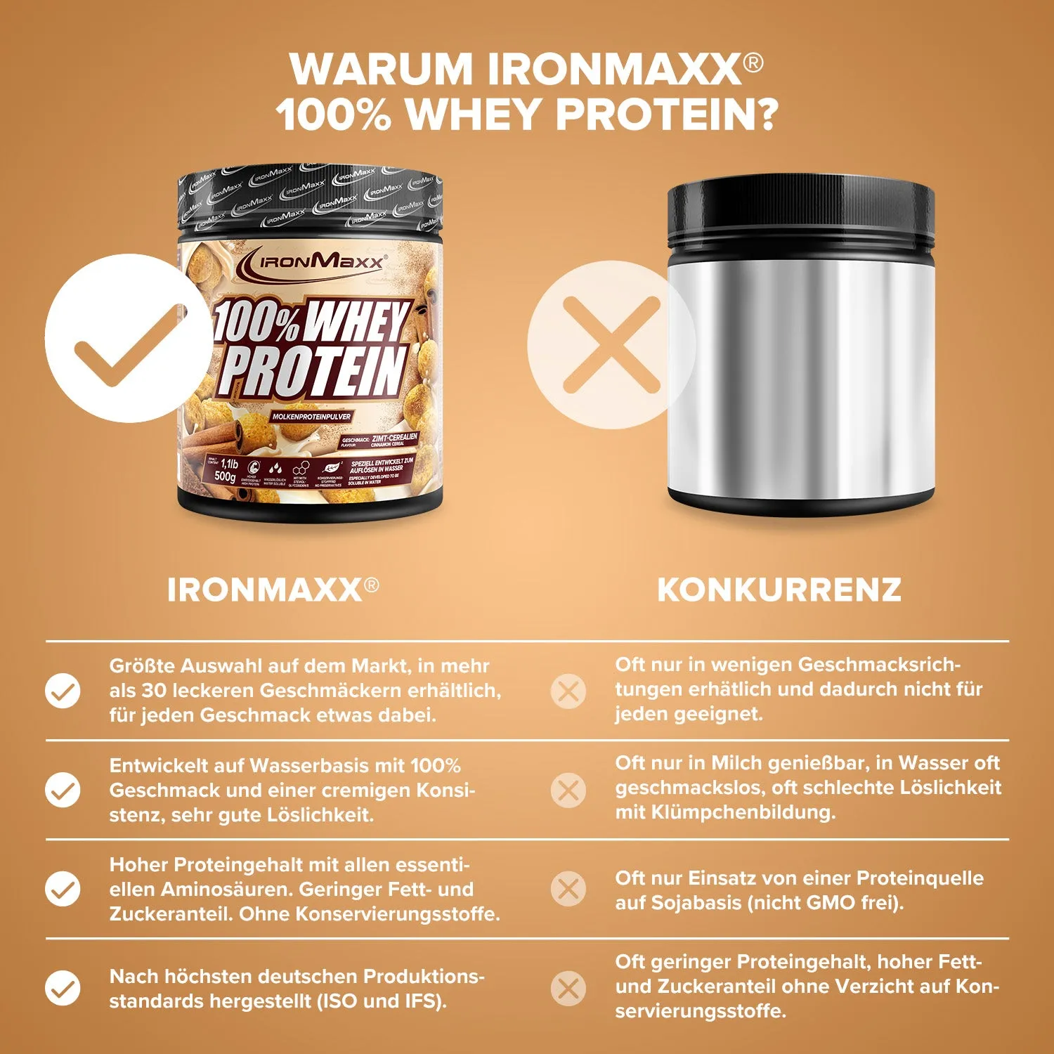 IronMaxx 100% Whey Protein Cinnamon Cereal 500g zuckerfrei