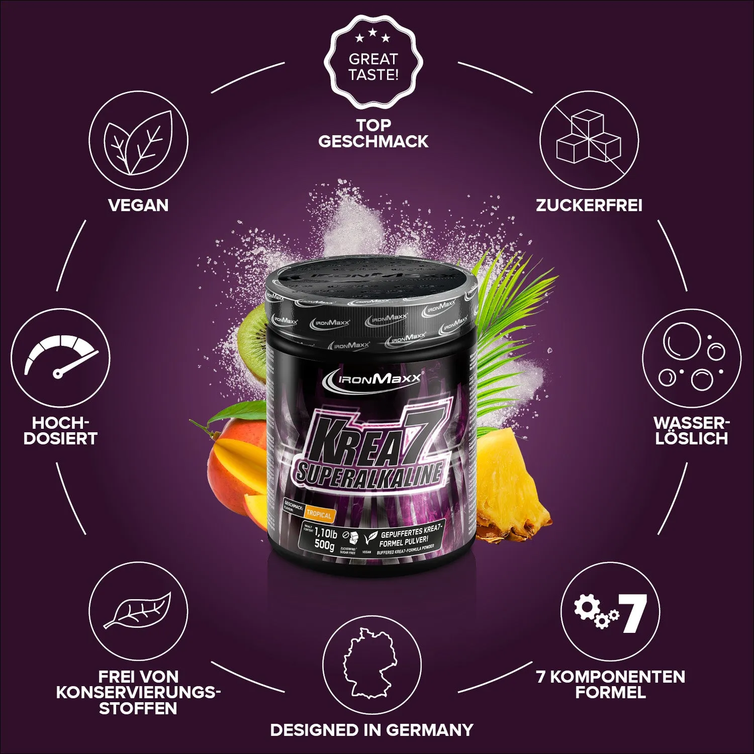 IronMaxx Krea7 Superalkaline Powder 500g Tropical vegan