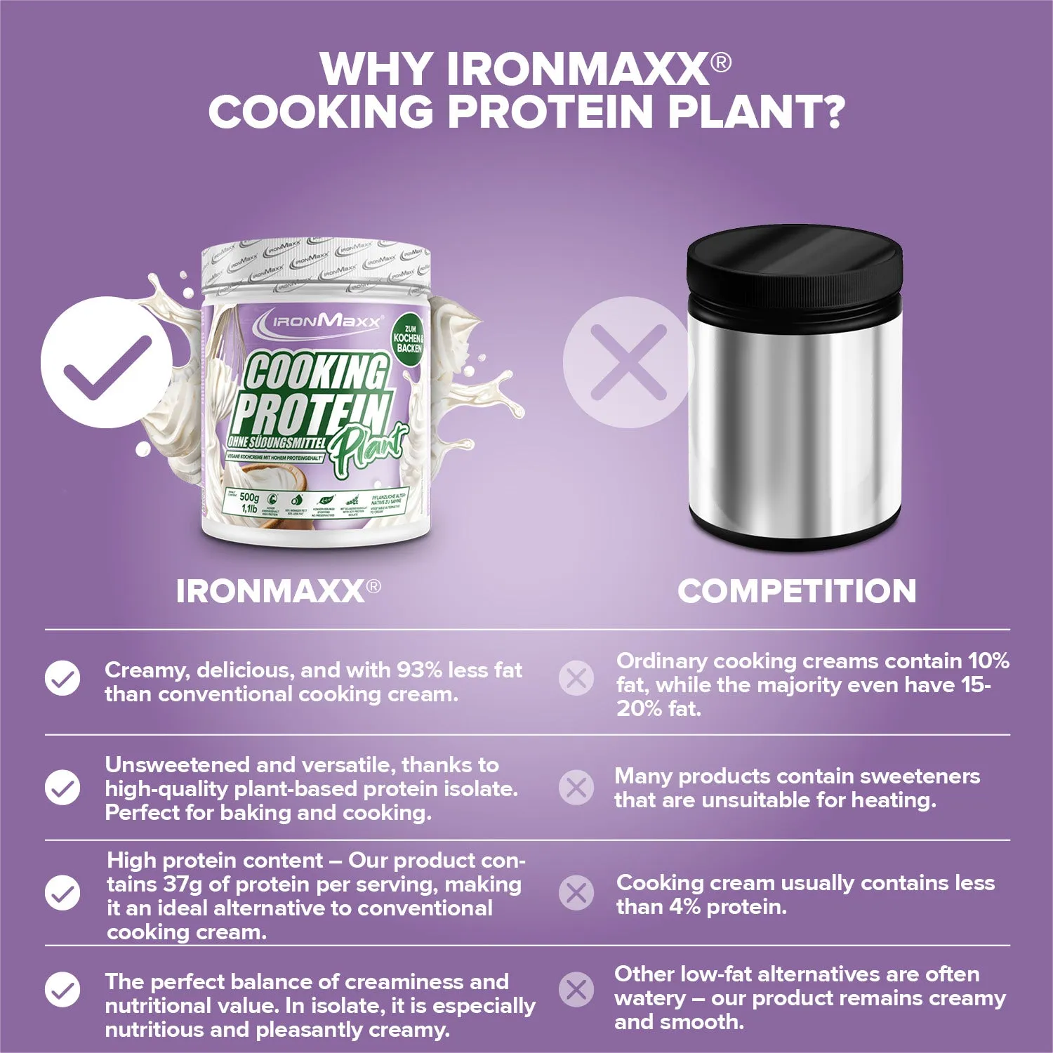 IronMaxx Cooking Protein Plant 500g Sahne Soja-Protein vegan