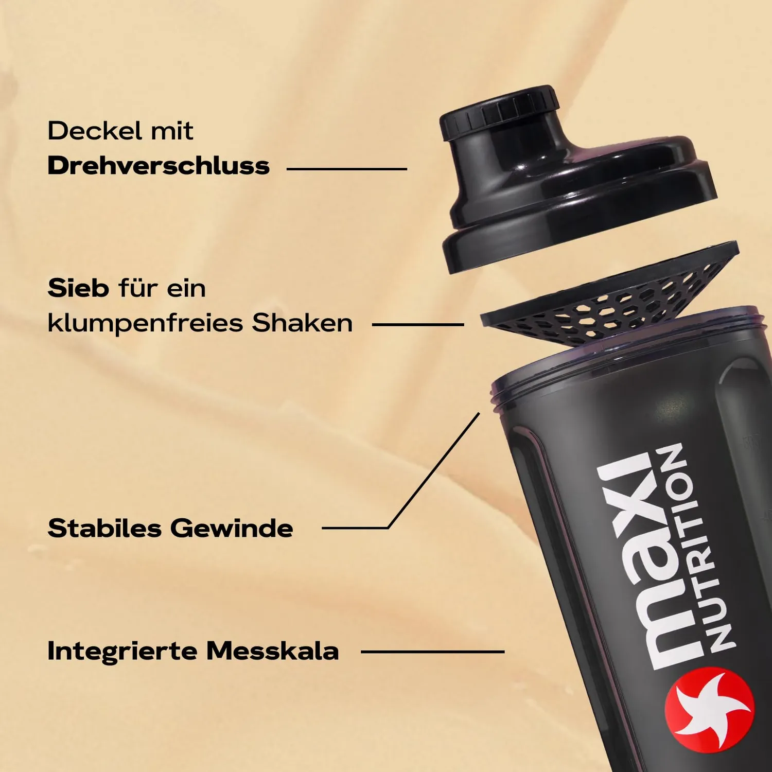 MaxiNutrition Protein Shaker 500 ml mit Sieb BPA-frei