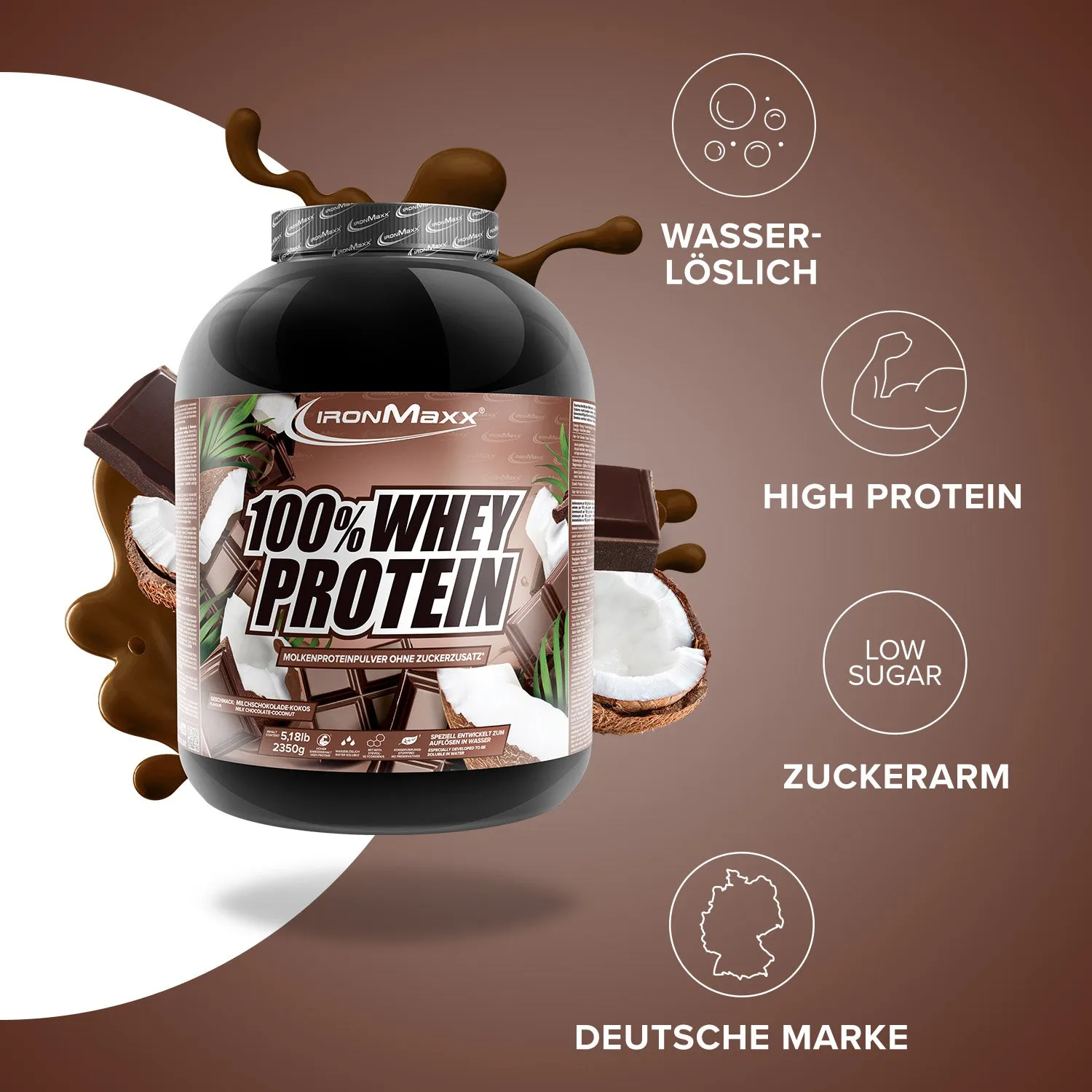 IronMaxx 100% Whey Proteinpulver Schokolade Kokos 2350g