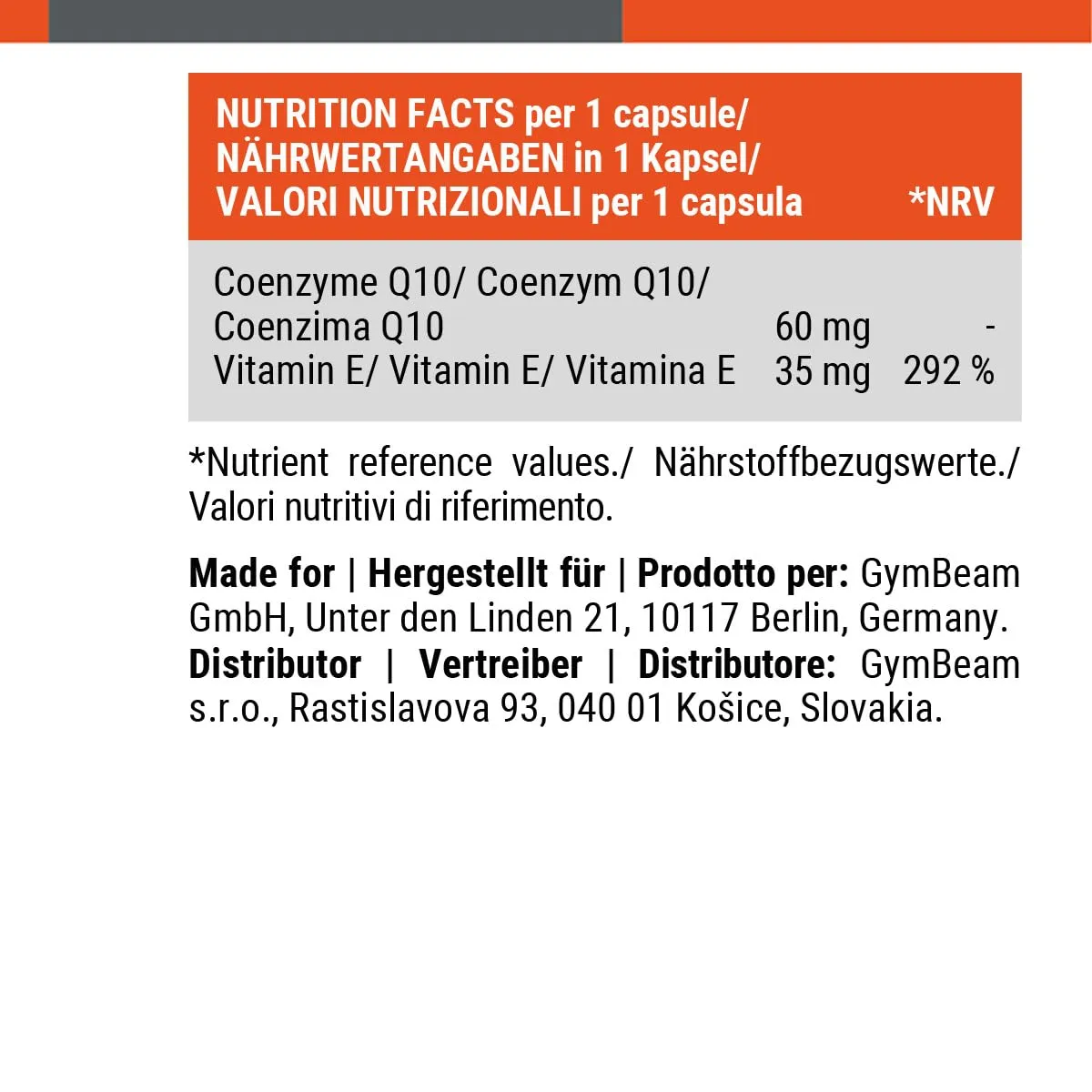 GymBeam Coenzym Q10 Kapseln 60 Stück 60mg mit Vitamin E