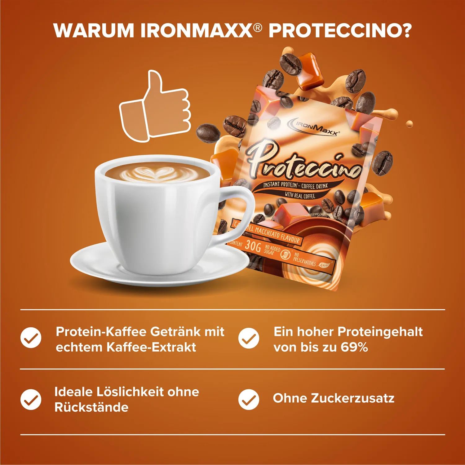 IronMaxx Proteccino Proteinpulver 30g Caramel Macchiato