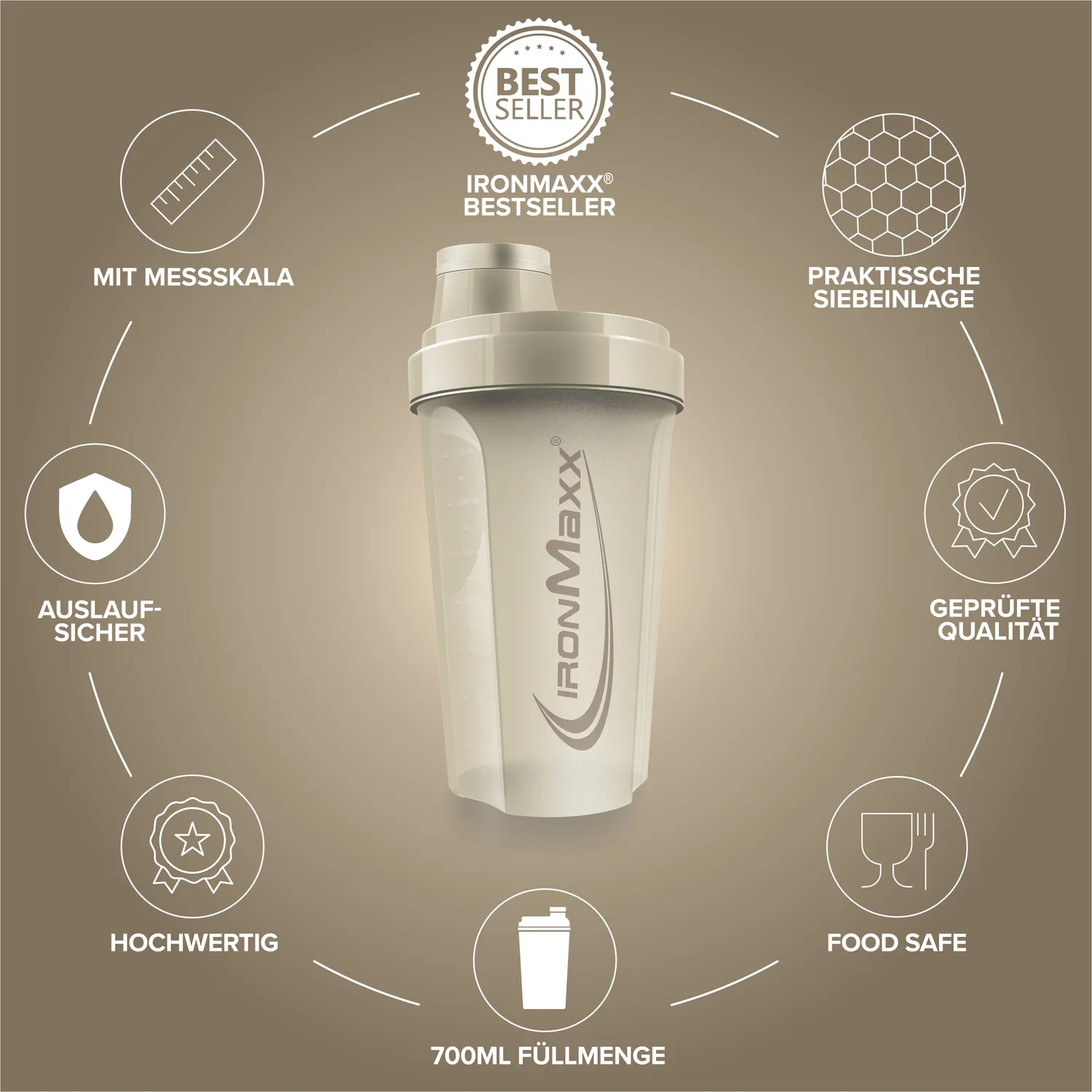 IronMaxx Sculpt Luxe Shaker 700ml Sandstone Beige BPA-frei