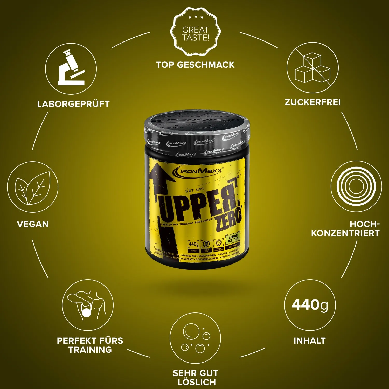 IronMaxx Upper Zero Booster 440g Lemon Ice Tea zuckerfrei
