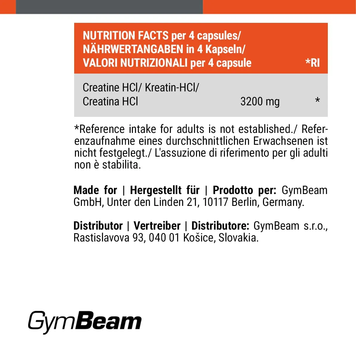 GymBeam Kreatin HCl Kapseln 120 Cps 3200 mg