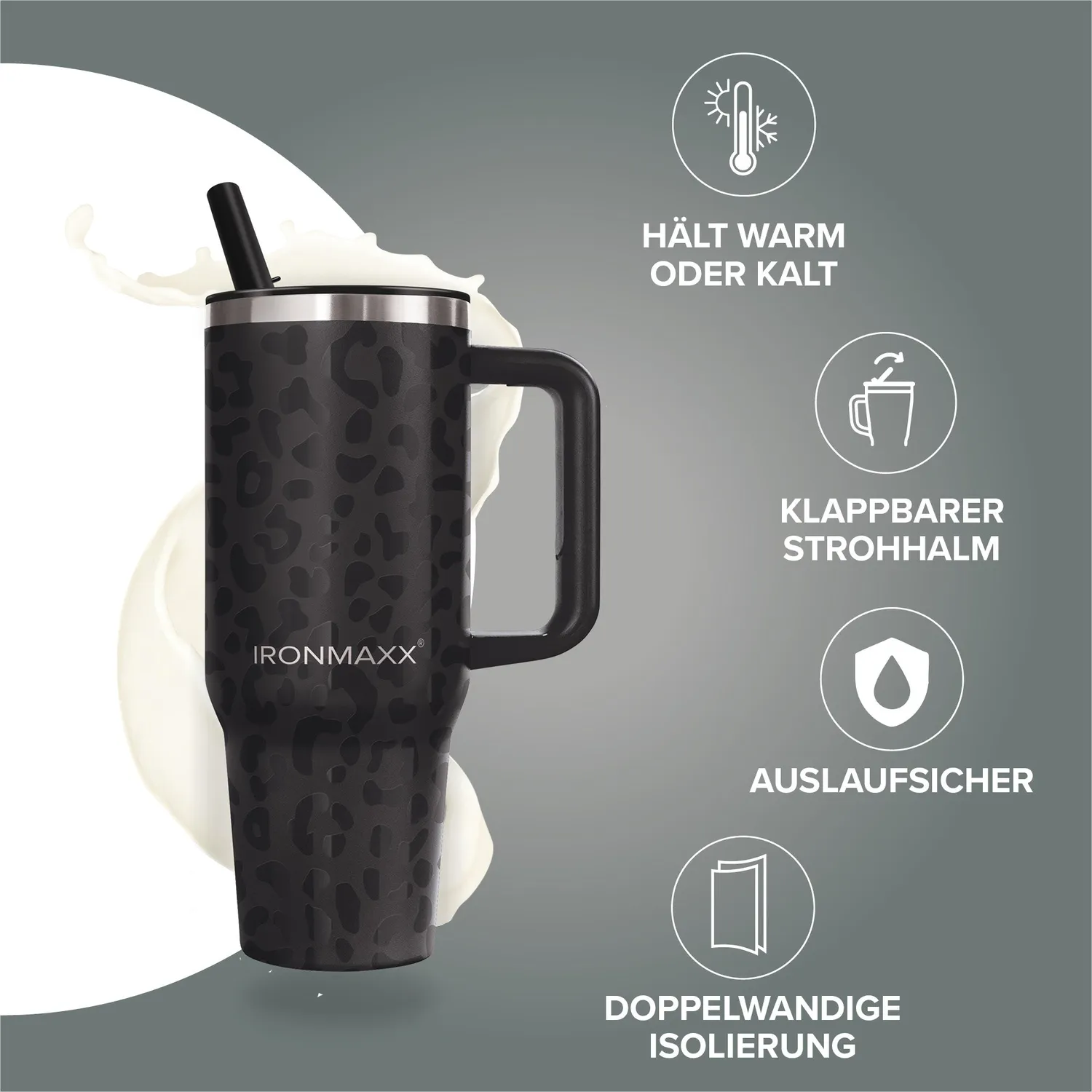 IronMaxx Cup V4.0 Trinkbecher 1200ml Leo Black isoliert