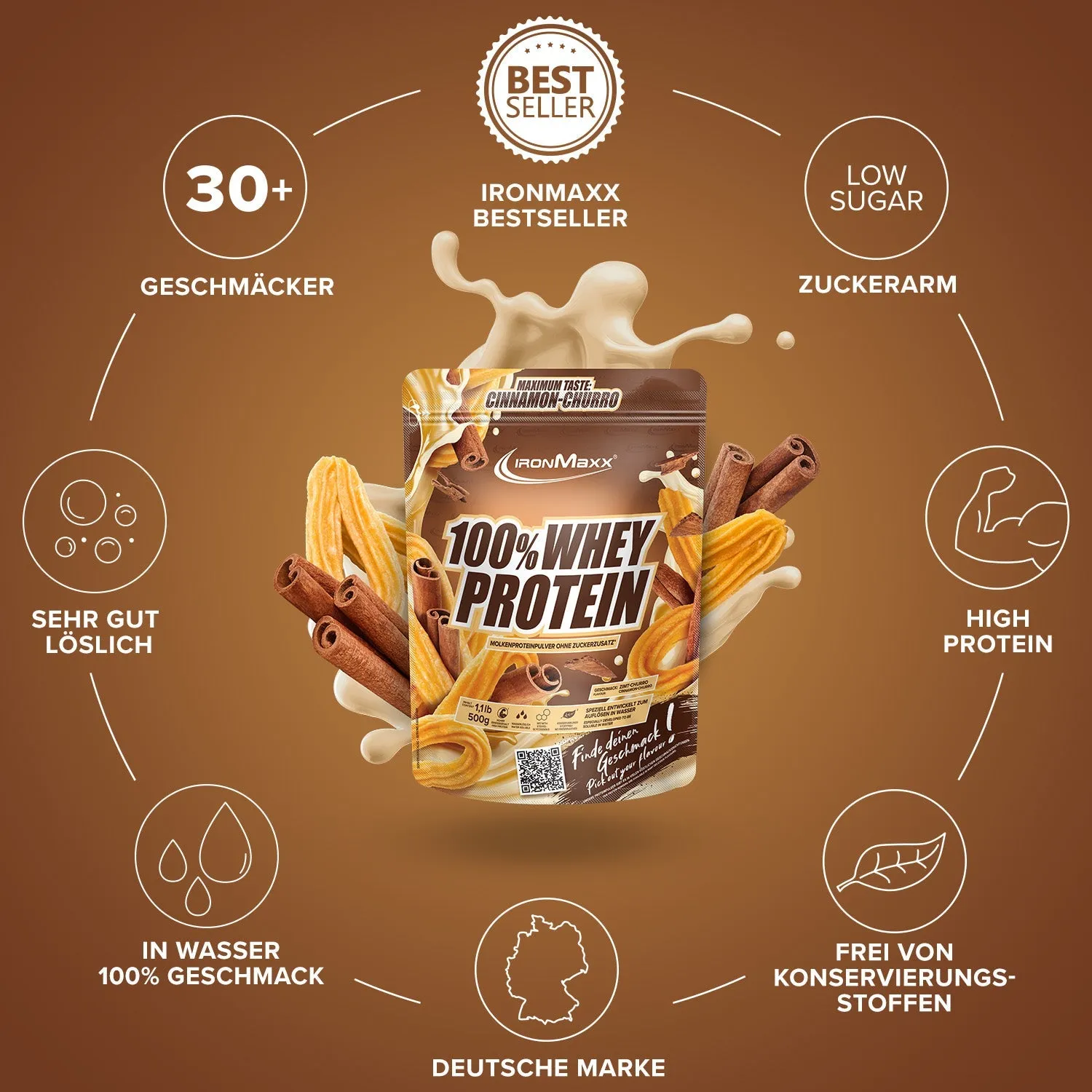 IronMaxx 100% Whey Protein Cinnamon Churro 500g zuckerfrei
