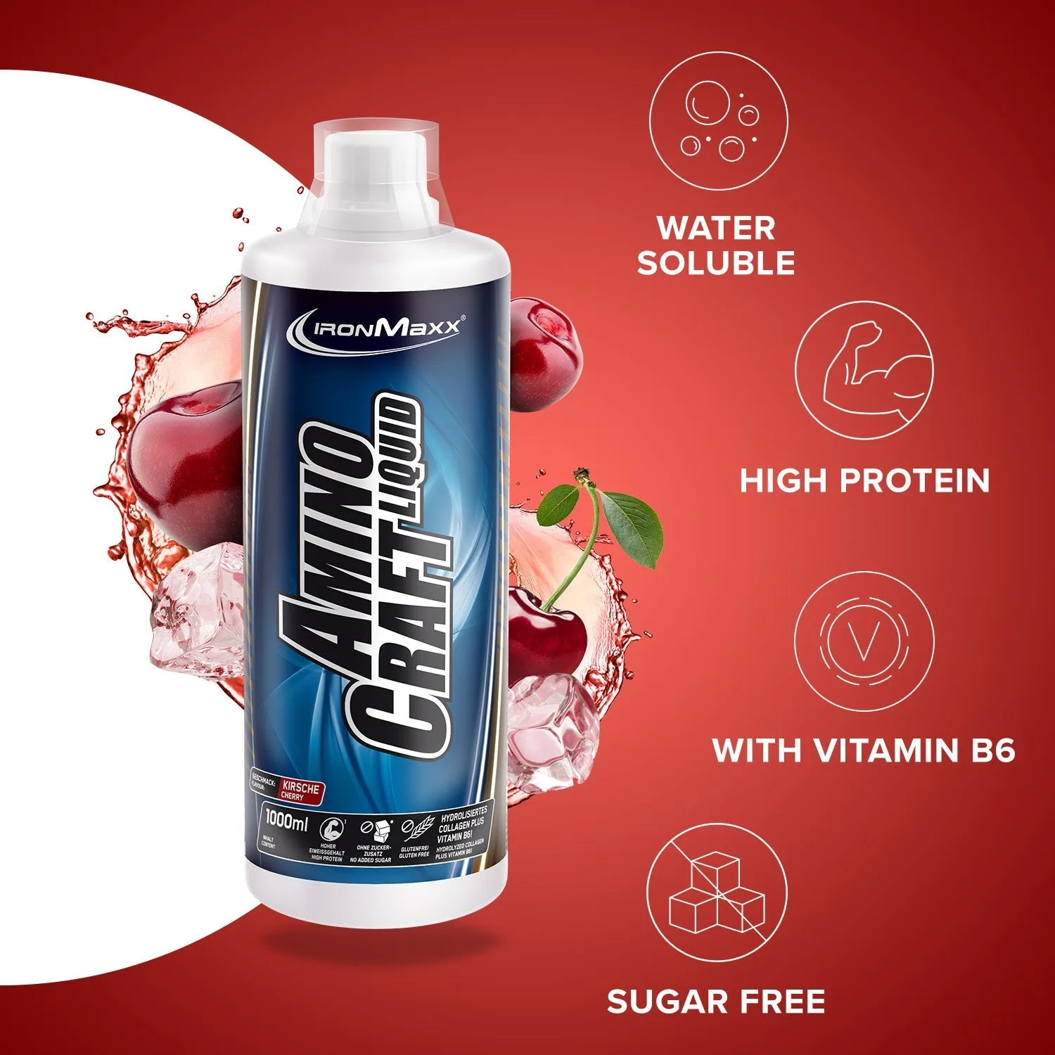 IronMaxx AminoCraft Liquid Aminos Kirsche 1000ml mit BCAA