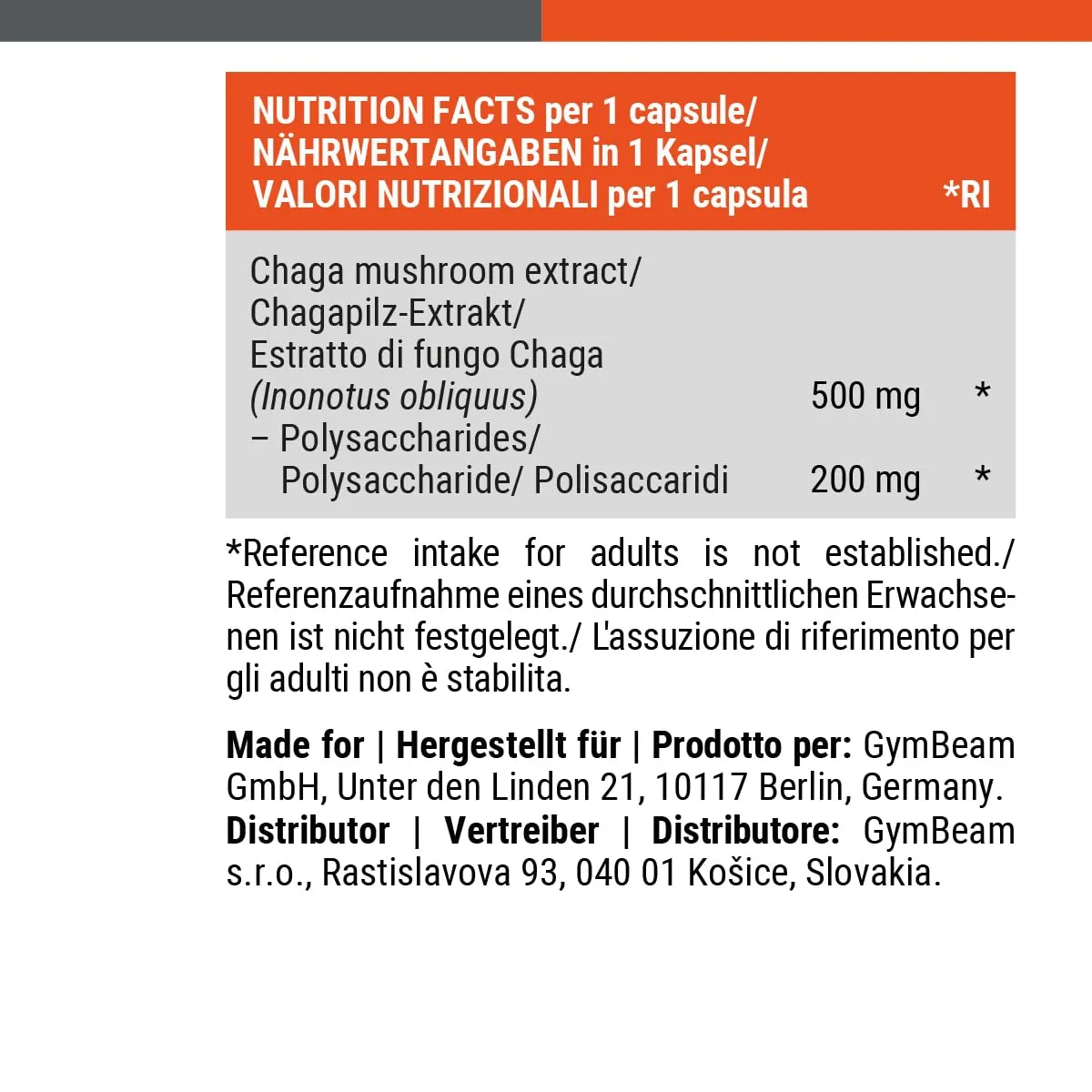 GymBeam Chaga Pilzextrakt Kapseln 500 mg 90 Caps