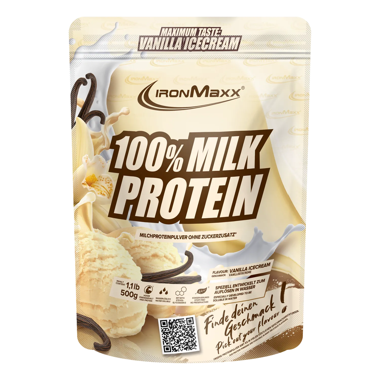 IronMaxx 100% Milk-Protein Pulver 500g Vanilla Ice Cream
