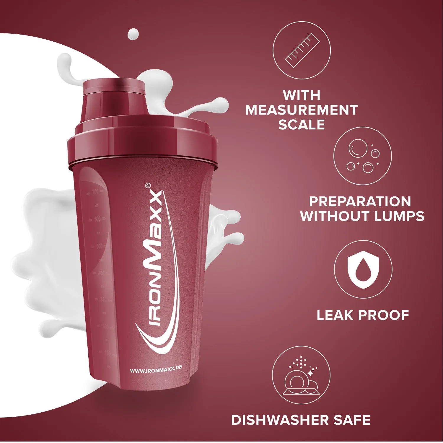 IronMaxx Shaker 700ml Cozy Red Eiweißshaker mit Sieb
