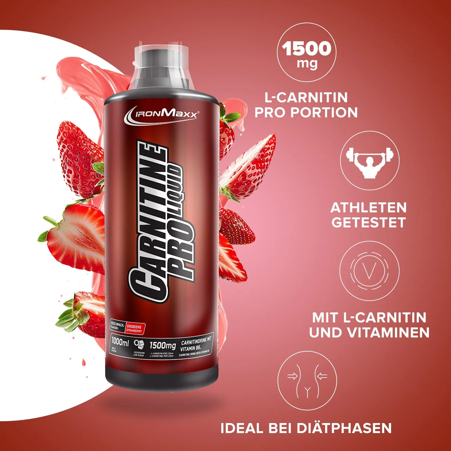 IronMaxx Carnitine Pro Liquid Erdbeere 1000ml fettfrei