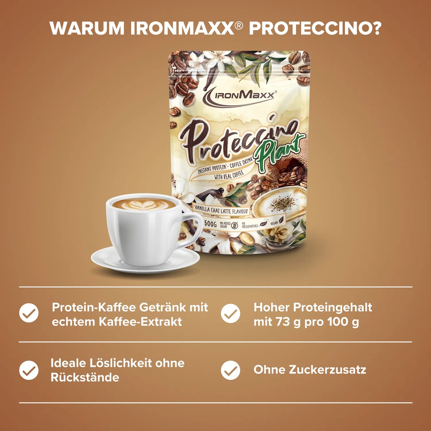 IronMaxx Proteccino Plant Protein Kaffee 500g Vanilla Chai