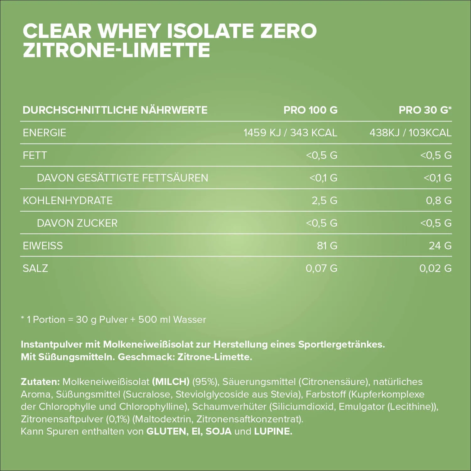 IronMaxx Clear Whey Isolate ZERO Protein Pulver 400g Lemon Lime