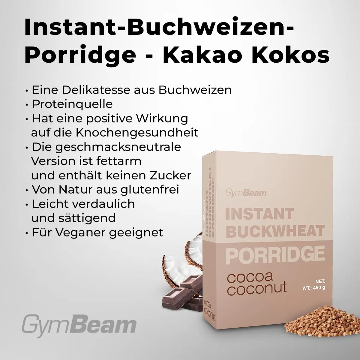 GymBeam Buchweizen Porridge Coconut-Cocoa 450 g zuckerfrei