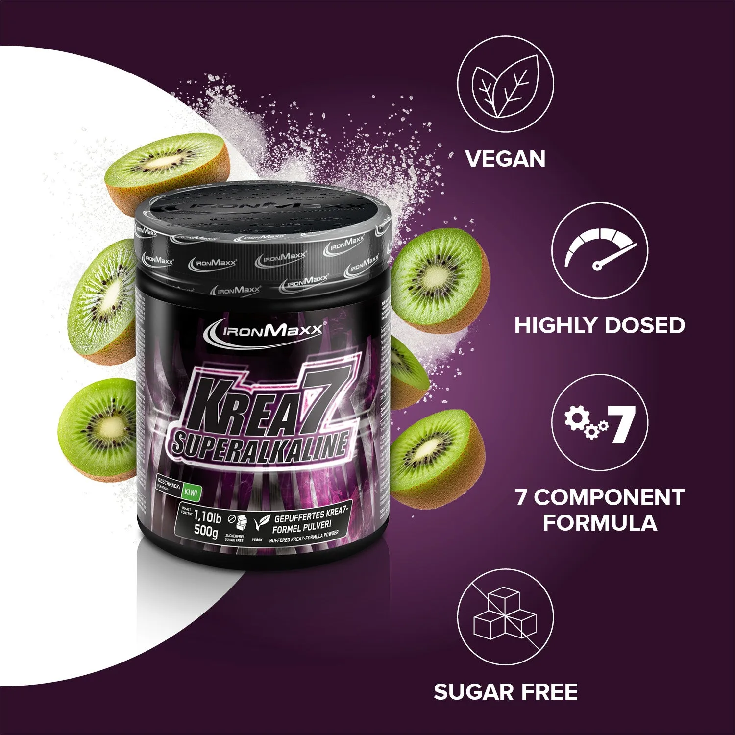 IronMaxx Krea7 Superalkaline Powder 500 g Kiwi Creatin