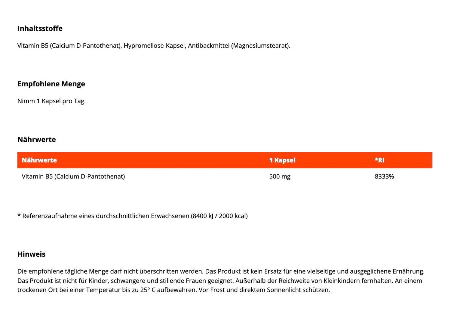 GymBeam Vitamin B5 Kapseln 60 Caps 200 mg Pantothensäure