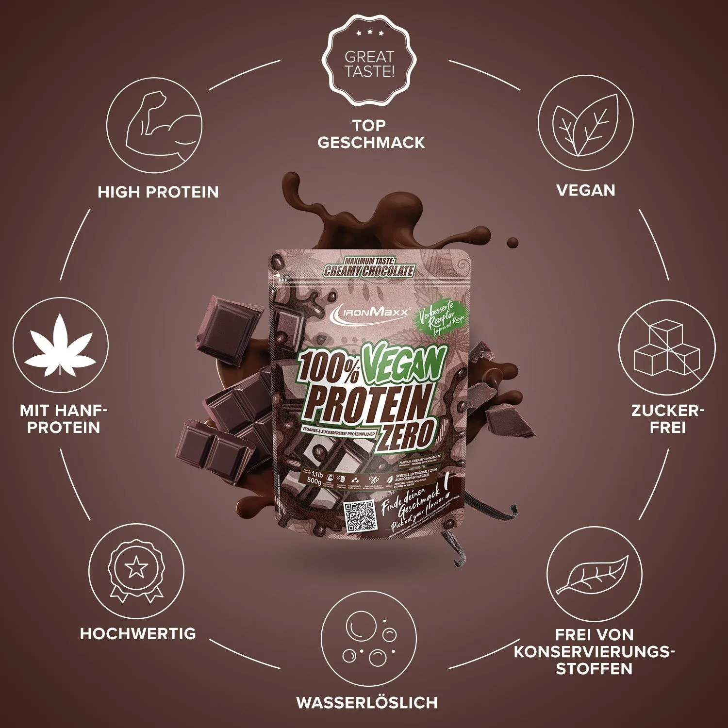 IronMaxx Vegan Protein Zero Creamy Chocolate 500g zuckerfrei