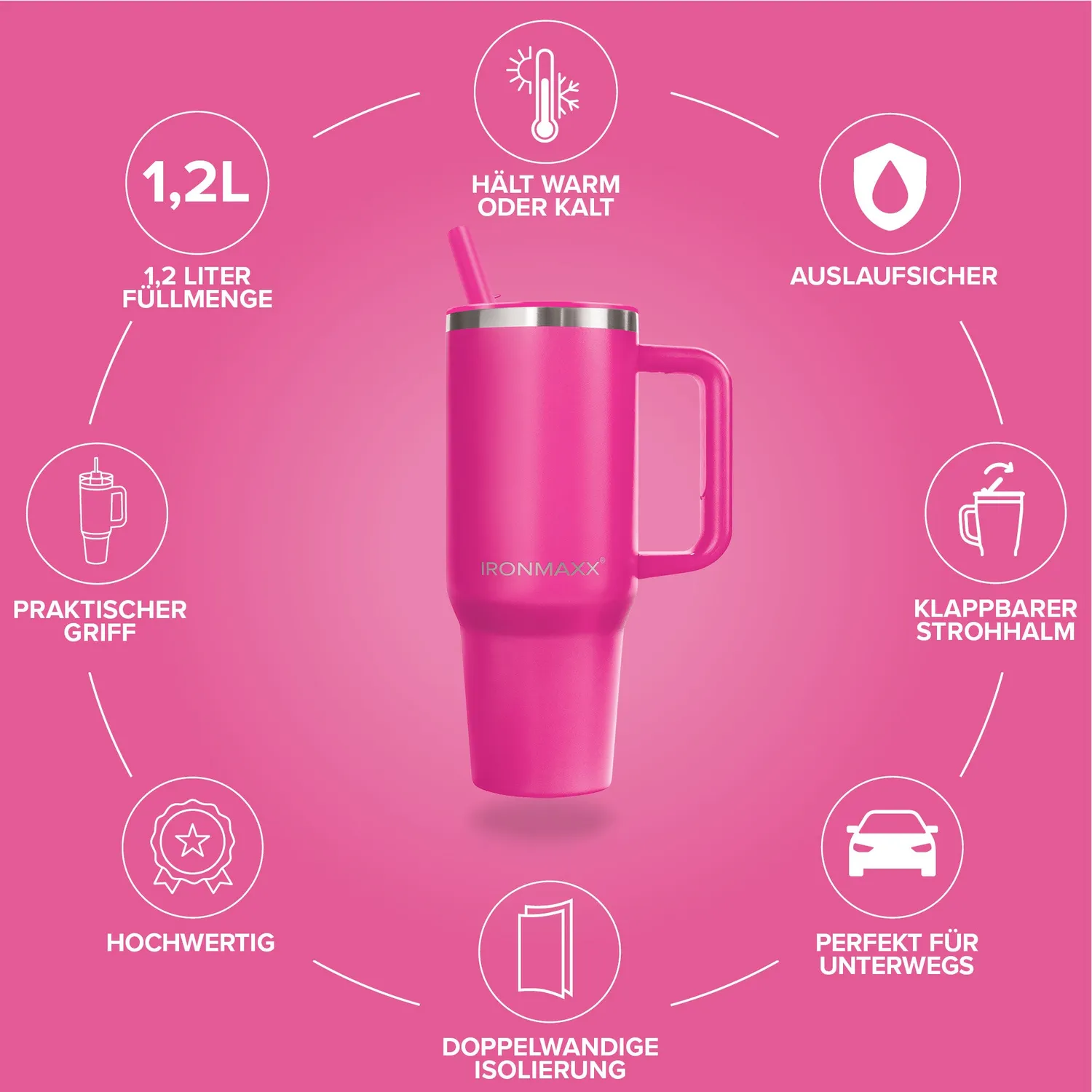 IronMaxx Cup V4.0 Thermobecher 1200ml Active Pink isoliert