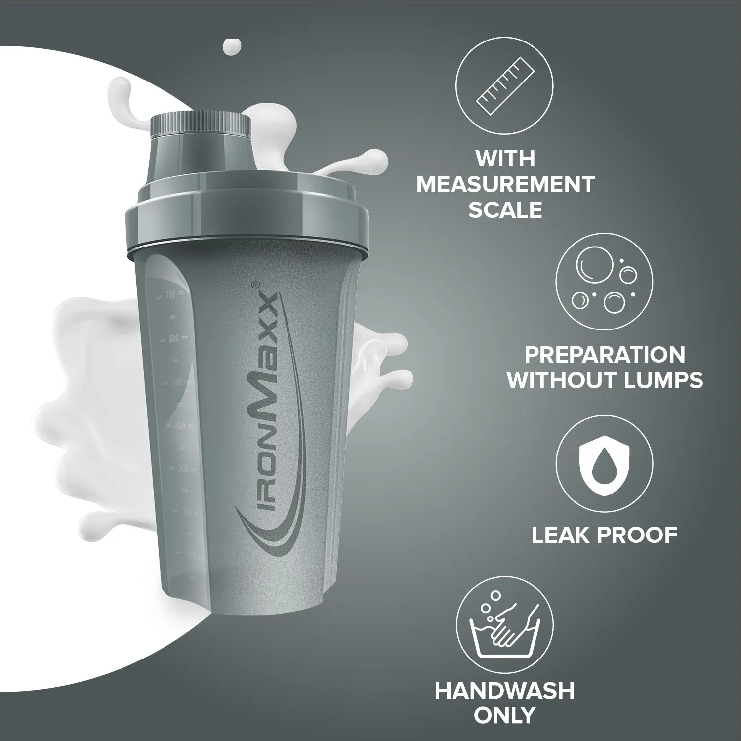 IronMaxx Sculpt Luxe Shaker Ash Grey 700ml mit Sieb