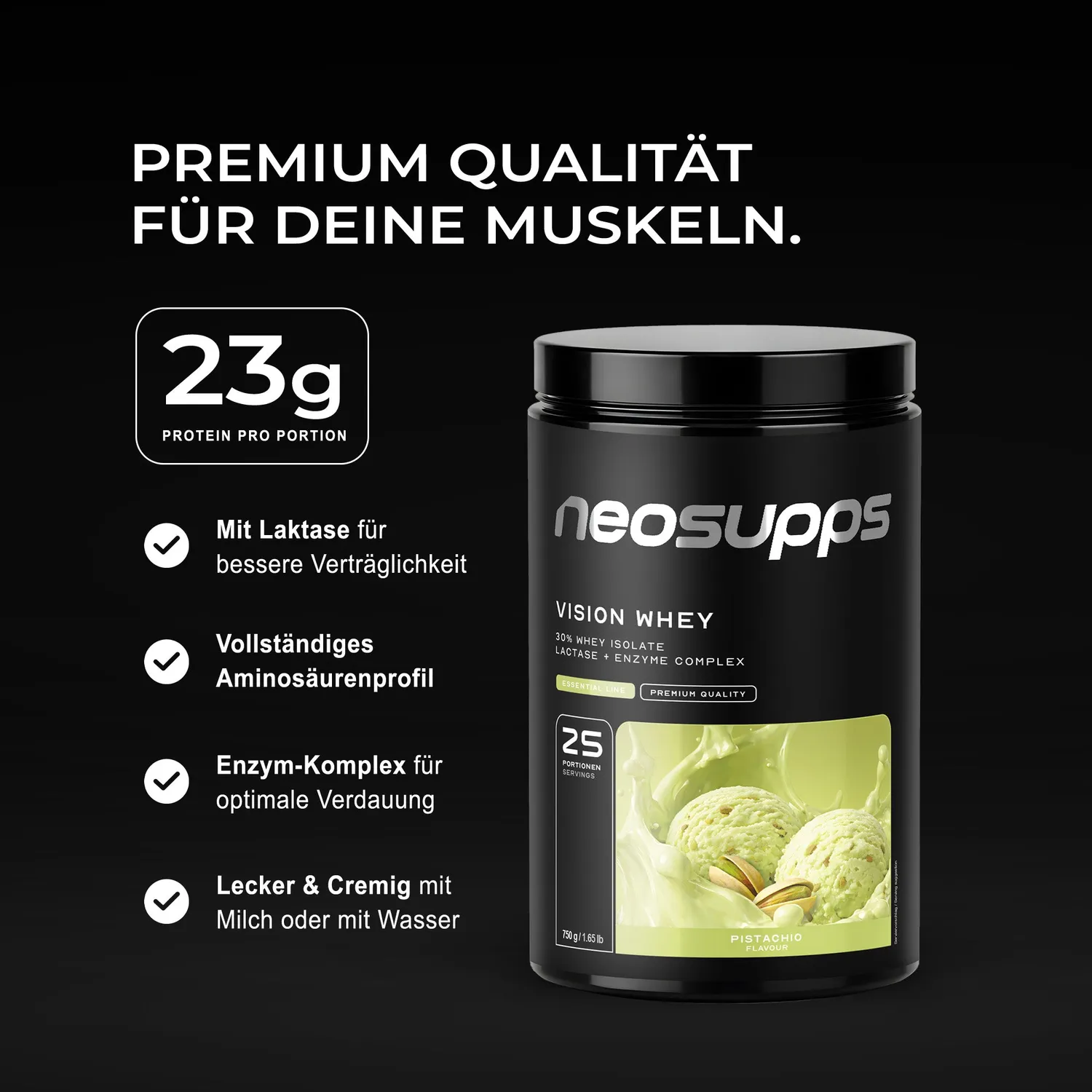 Neosupps Vision Whey Pistachio Protein Pulver 750g Isolat