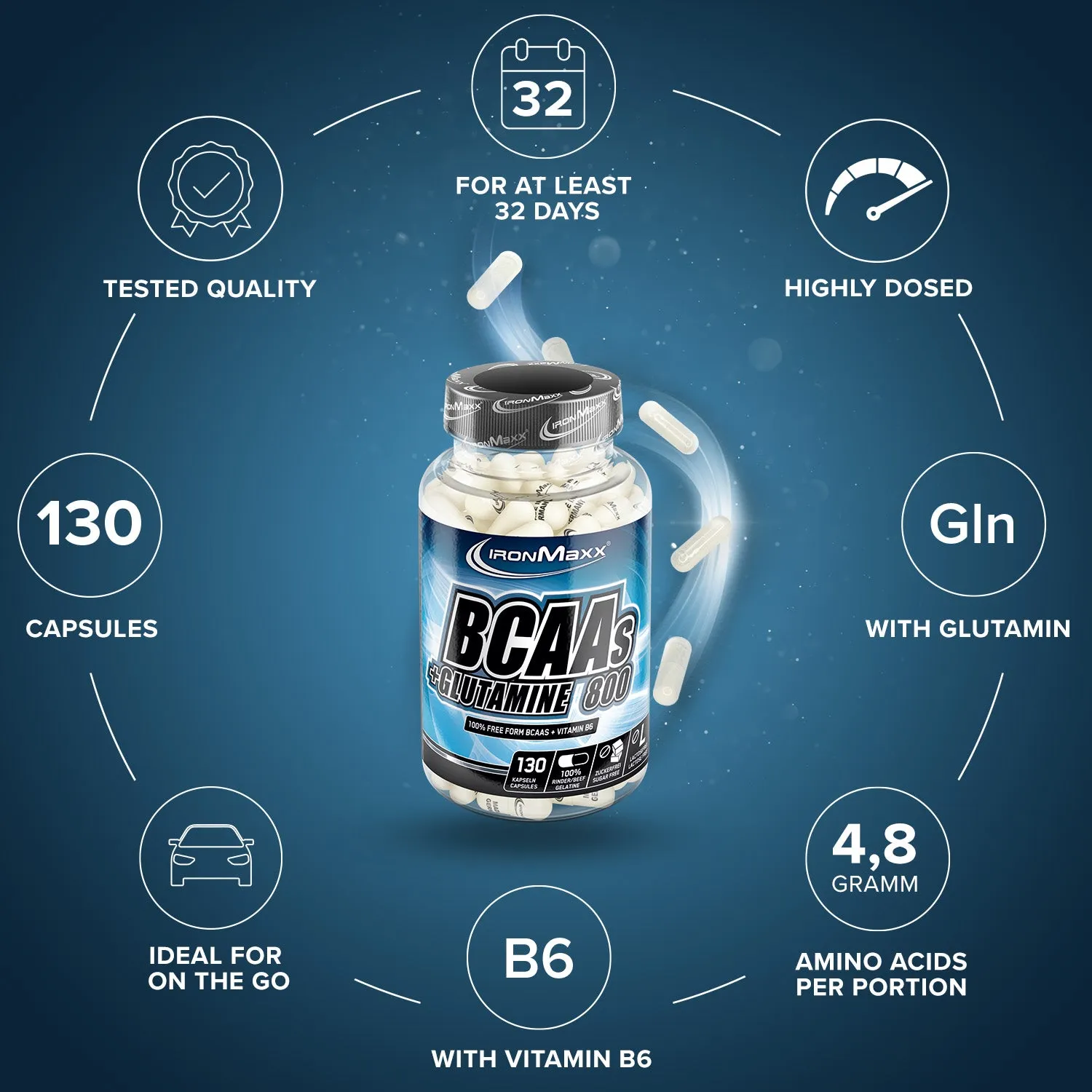 IronMaxx BCAAs + Glutamin 800 Kapseln 130 Stück glutenfrei