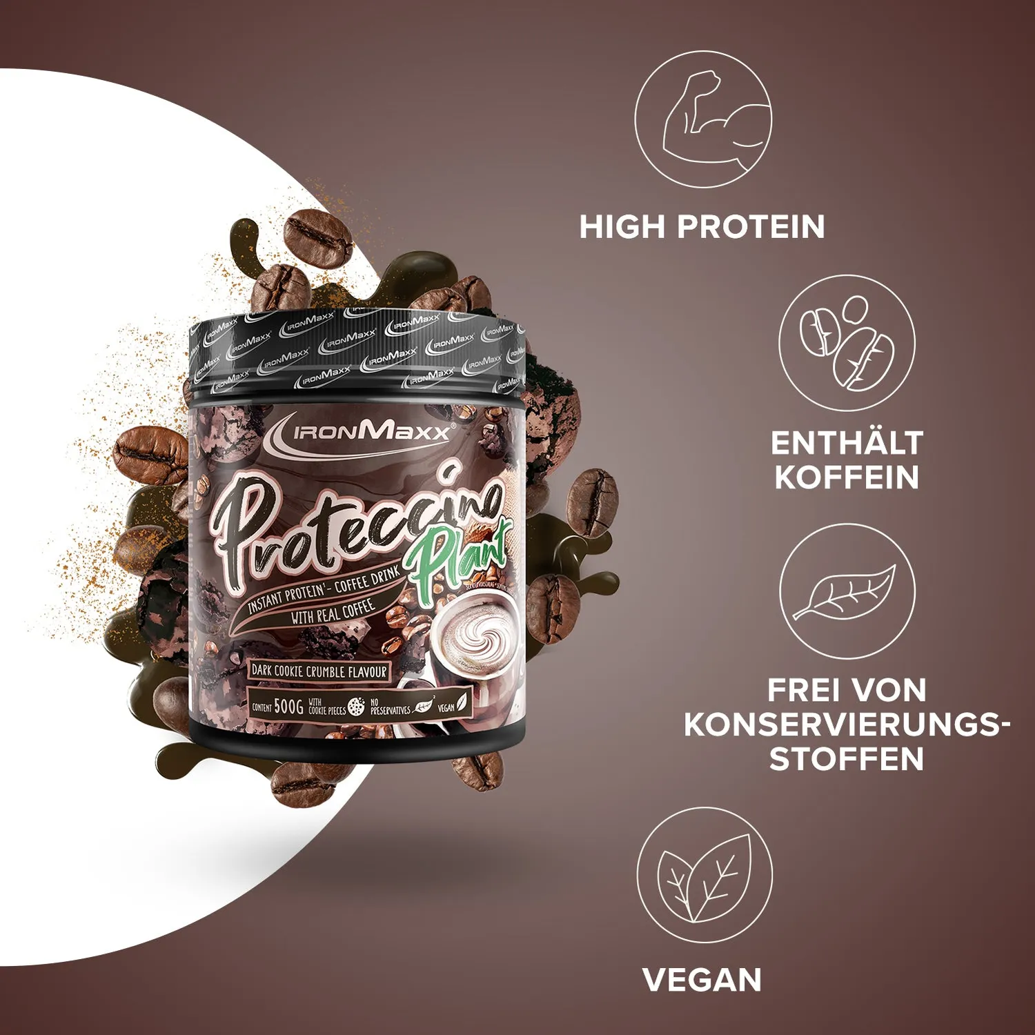 IronMaxx Proteccino Plant Proteinpulver 500g Dark Cookie Crumble vegan