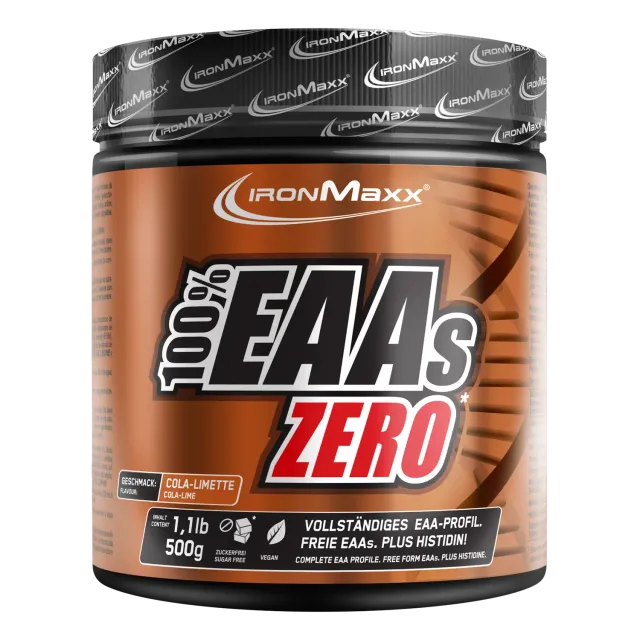IronMaxx 100% EAAs Zero EAA-Pulver 500g Cola Lime zuckerarm