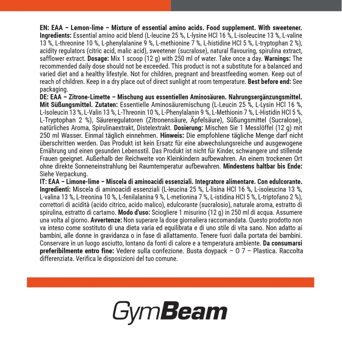 GymBeam EAA Pulver Lemon-Lime 250g essentiell