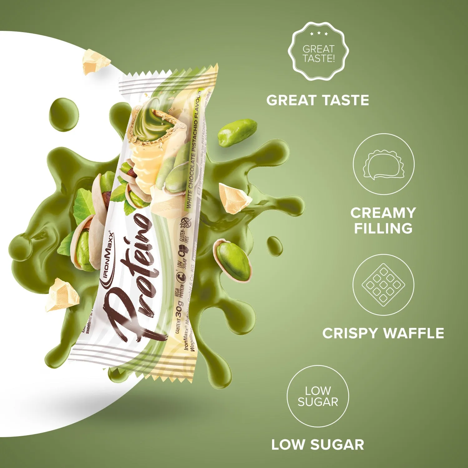 IronMaxx Proteino Riegel 12x30g White Chocolate Pistachio