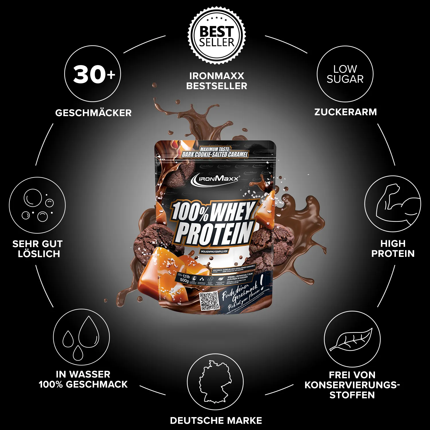 IronMaxx 100% Whey Protein Dark Cookie Salted Caramel 500g
