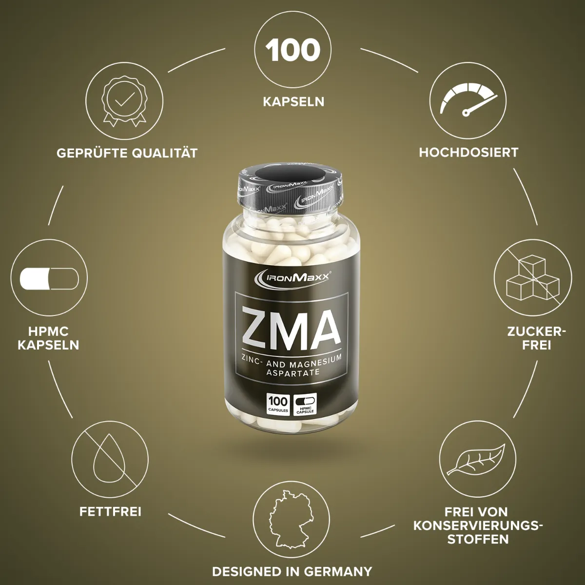 IronMaxx ZMA Zink Magnesium Kapseln 100 Caps B6