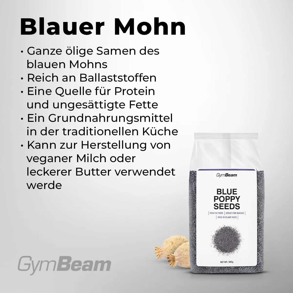 GymBeam Blauer Mohn Samen 500 g ballaststoffreich