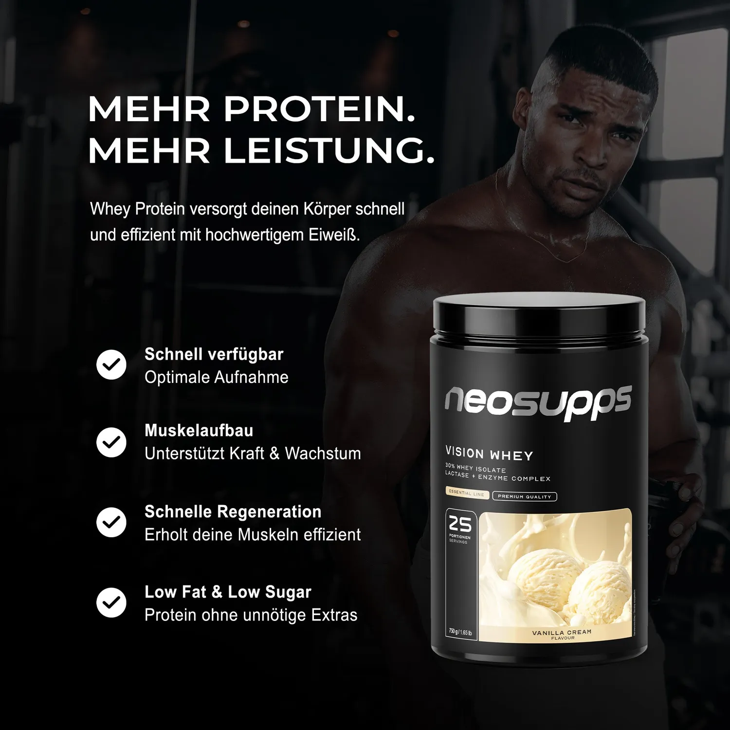 Neosupps Vision Whey Protein Vanilla Cream 750g mit Laktase