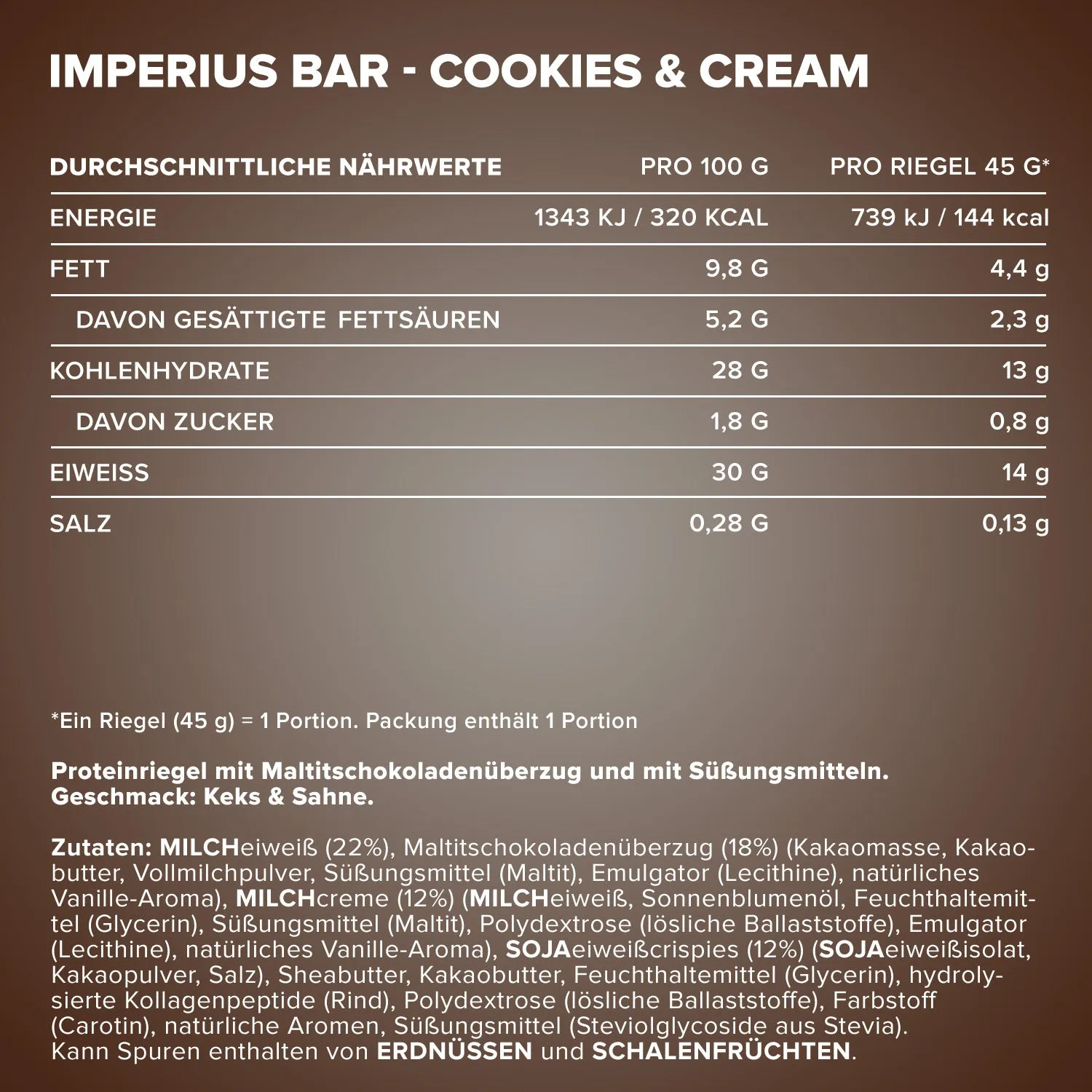 IronMaxx Imperius Proteinriegel 45g Cookies & Cream zuckerarm