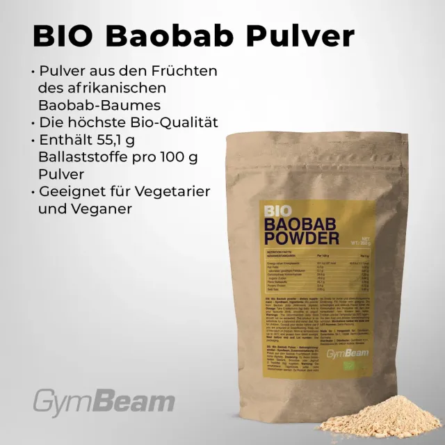 GymBeam Baobab Pulver BIO 200g ballaststoffreich