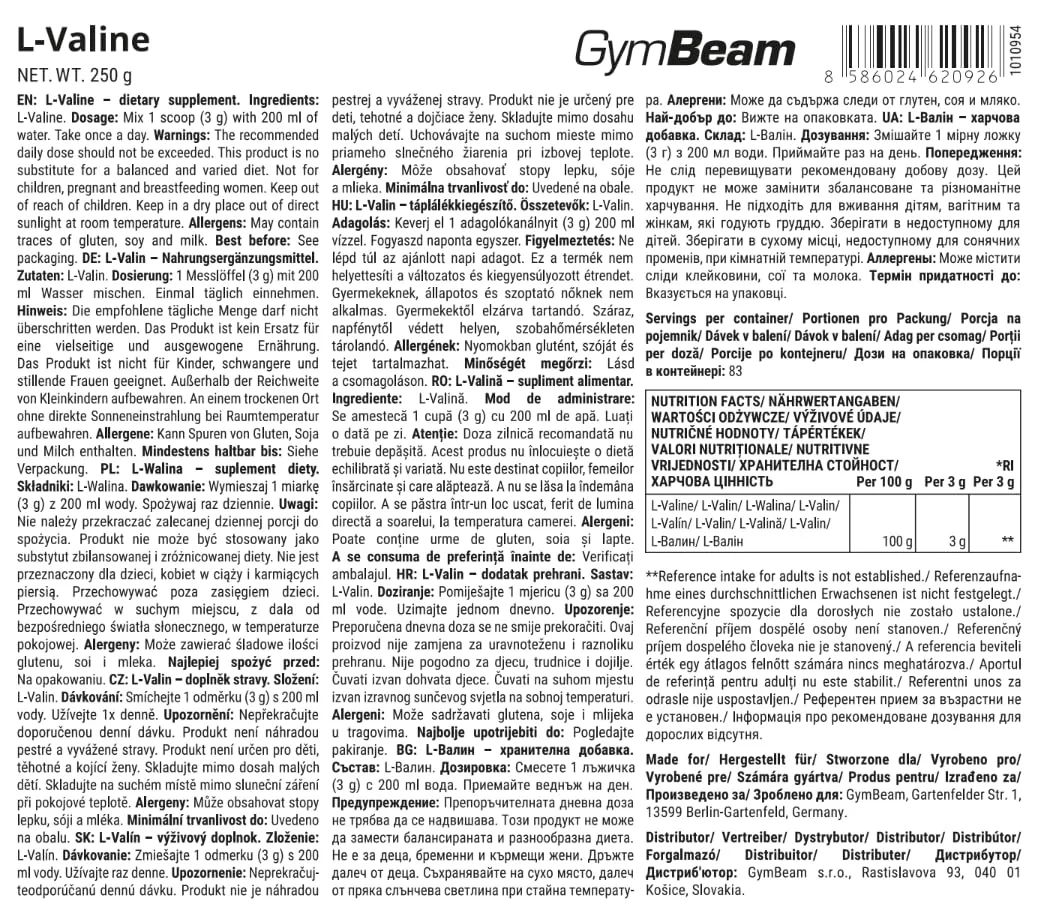 GymBeam L-Valin Pulver 250 g vegan löslich