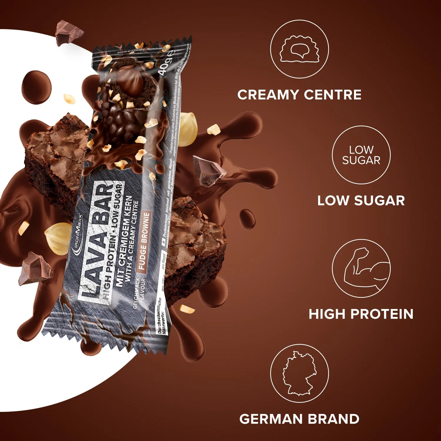 IronMaxx Lava Bar Fudge Brownie Proteinriegel 40g zuckerarm