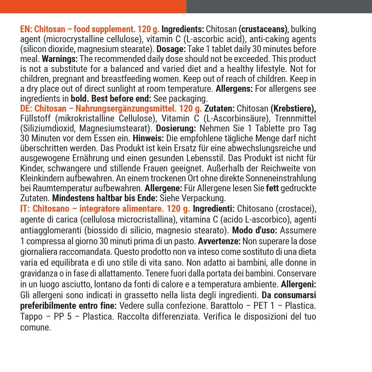 GymBeam Chitosan Tabletten 120 Stück mit Vitamin C