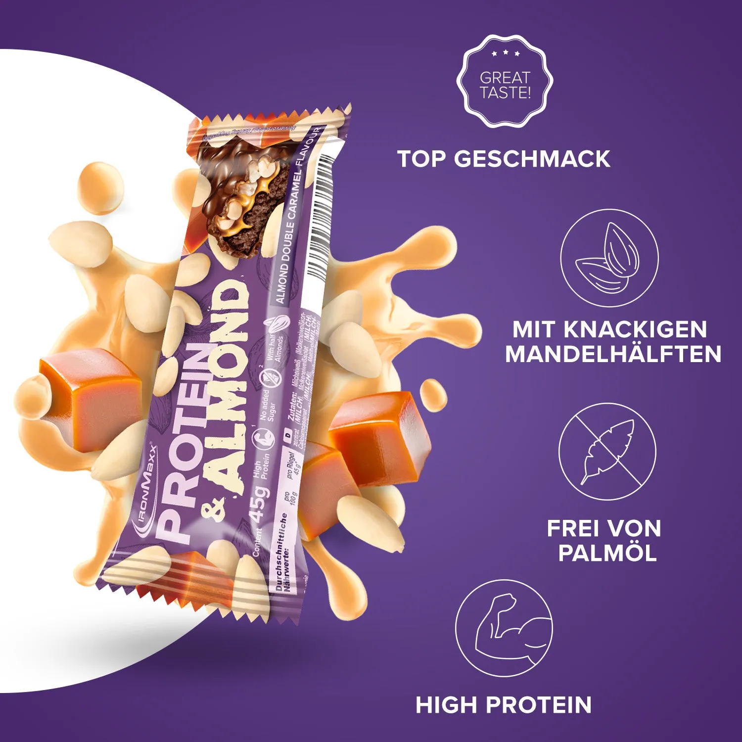 IronMaxx Protein & Almond Riegel 24x45g Almond Double Caramel