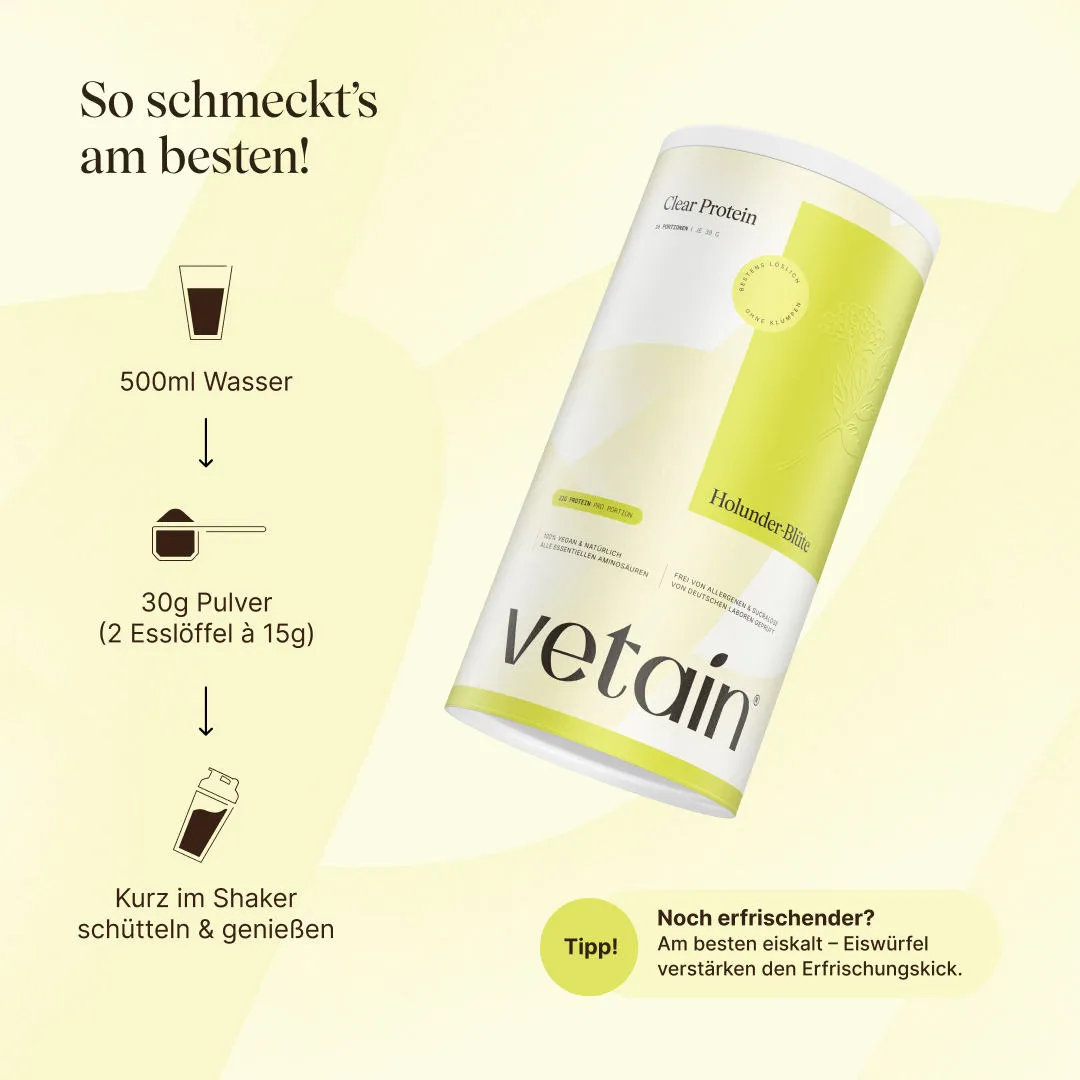 VETAIN Vegan Clear Protein Holunderblüte 480g pflanzlich