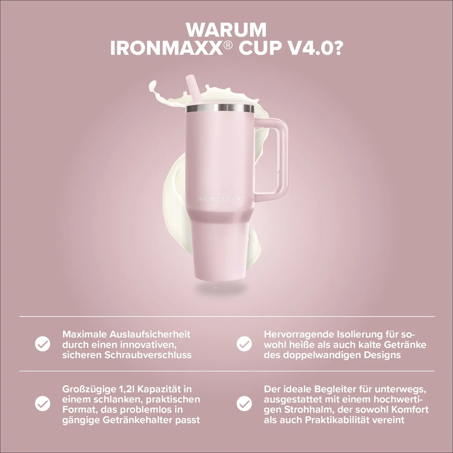 IronMaxx Cup V4.0 Trinkbecher 1200ml Rose