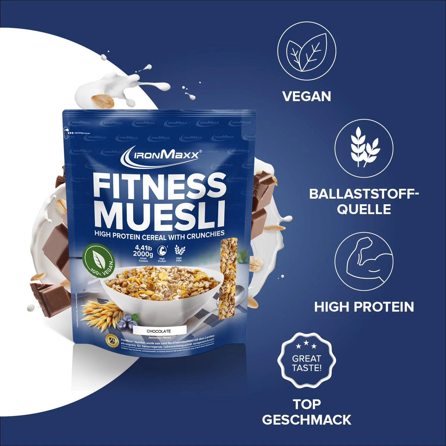 IronMaxx Fitness Müsli 2000g Chocolate proteinreich