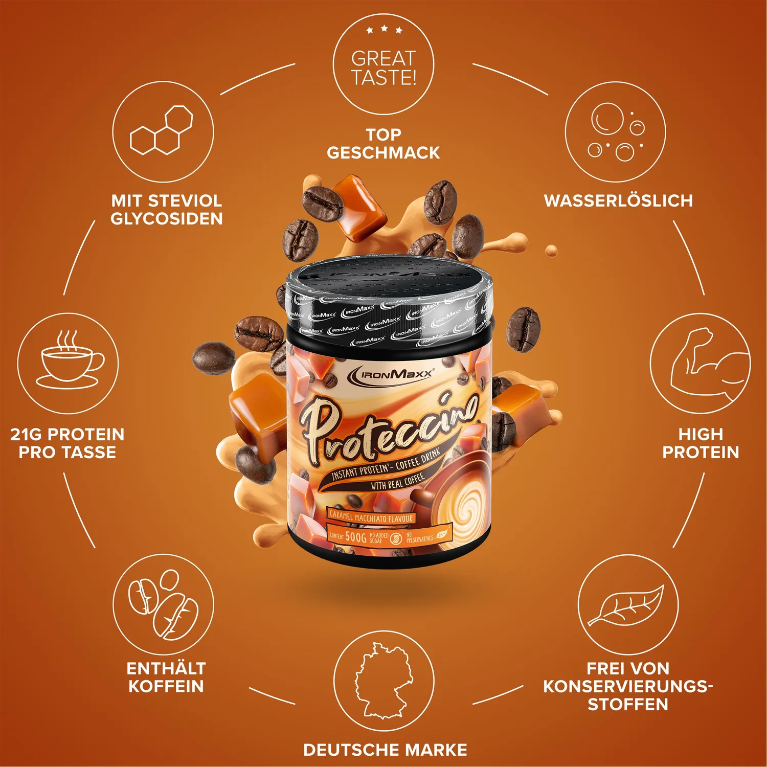 IronMaxx Proteccino 500 g Caramel Macchiato Kaffee