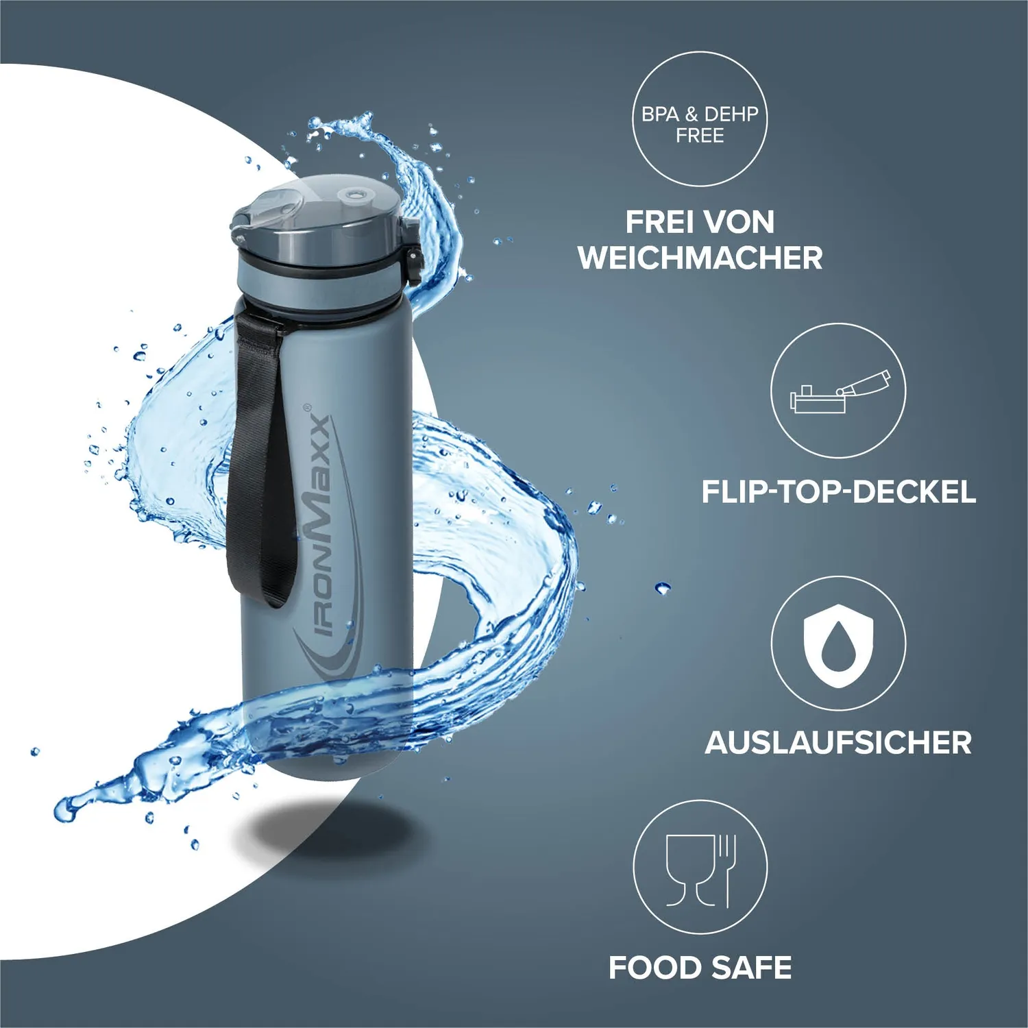 IronMaxx Sport Water Bottle Trinkflasche 1000ml Kyanite Blue