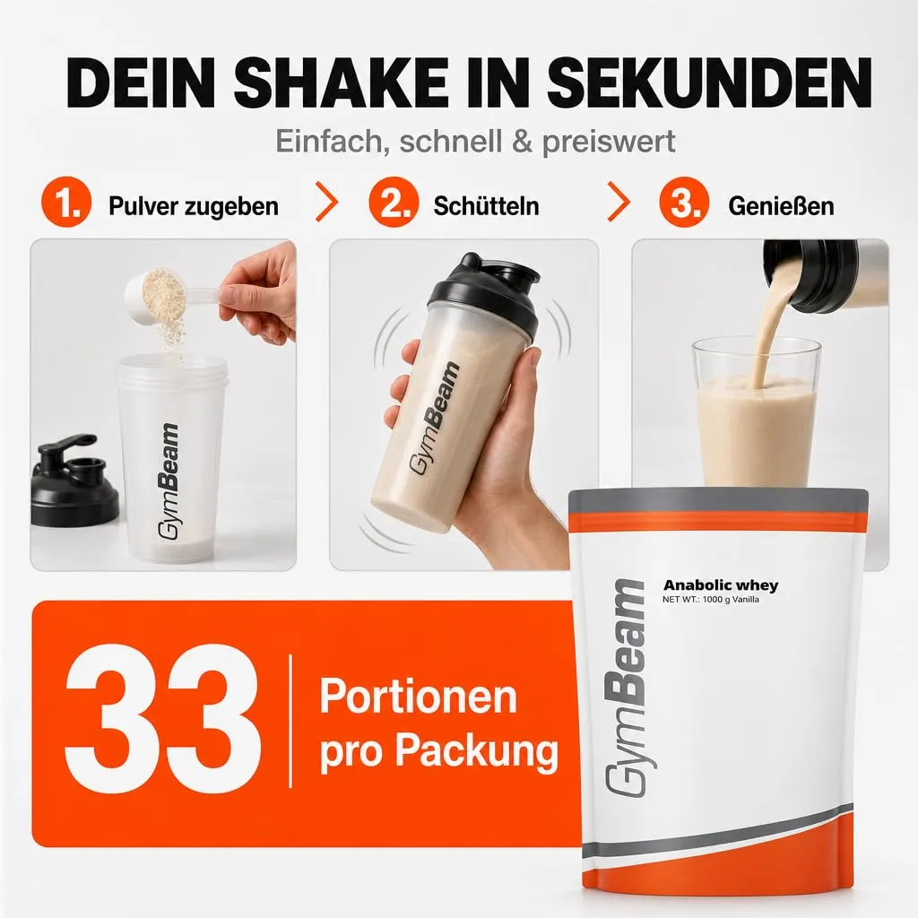 GymBeam Anabolic Whey Proteinpulver Erdbeere 1000 g 22 g Protein