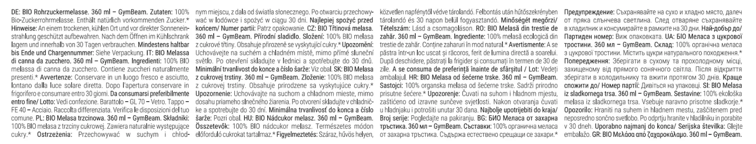 GymBeam Bio Zuckerrohrmelasse 360 ml vegan