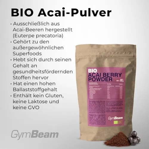 GymBeam Bio Acai Pulver 100 g vegan Ballaststoffe