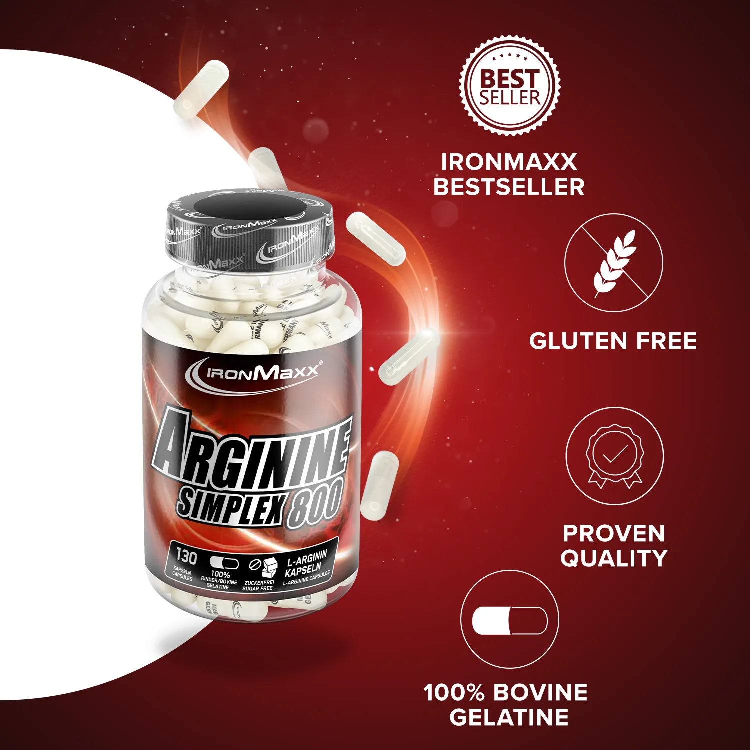 IronMaxx Arginin Simplex 800 Kapseln 130 Stk L-Arginin